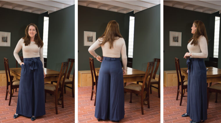 testing photos of the new Liesl + Co Cannes Wide-Legged Trousers sewing patterns