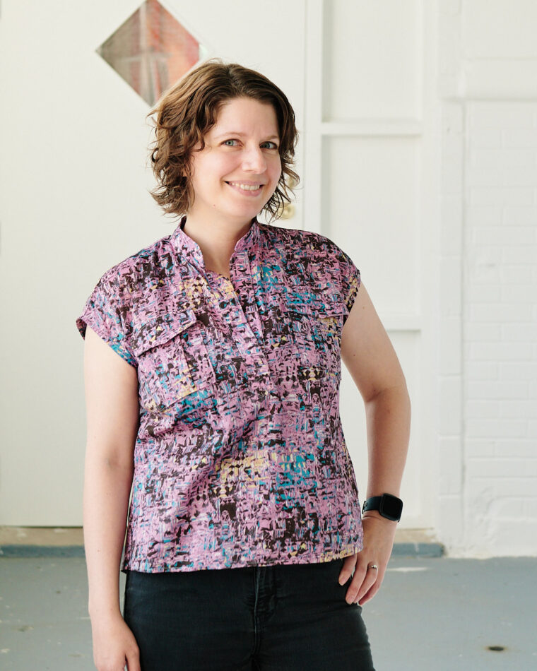 Close up of a woman wearing a Santa Rosa Top