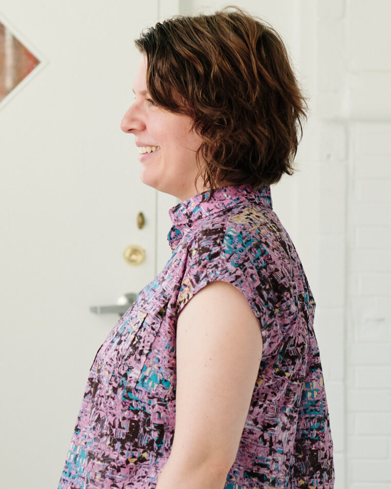 Side view of a woman wearing a Santa Rosa Top