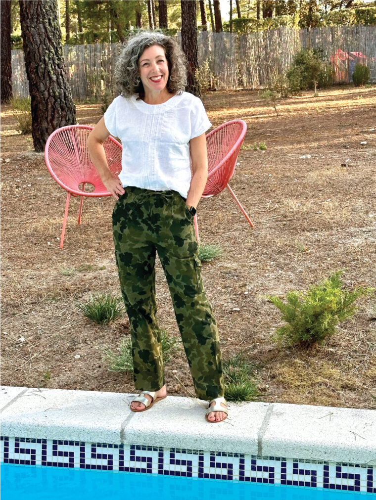 Camo trousers made with the Liesl + Co Montauk Trousers sewing pattern