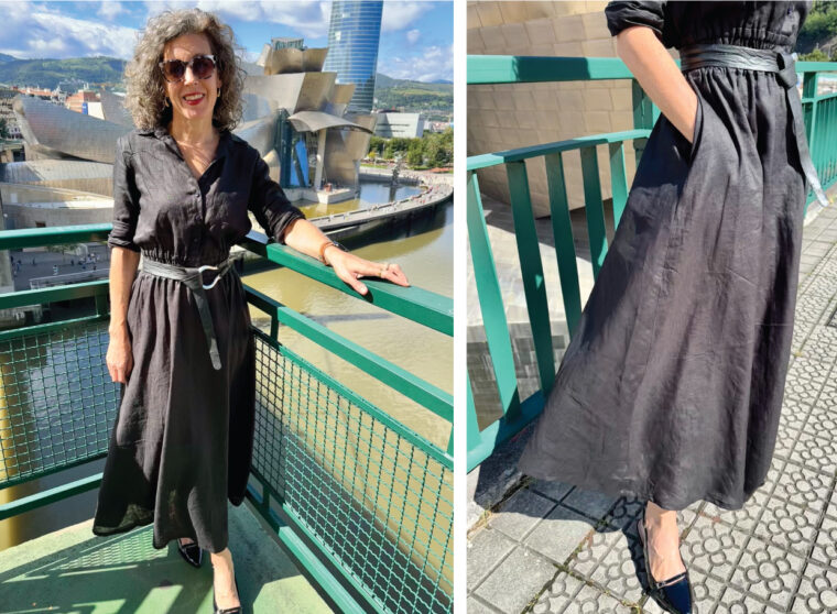 Liesl's black linen Tomigaya Shirt Dress