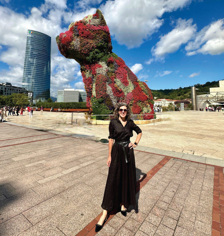 Liesl's black linen Tomigaya Shirt Dress (plus a floral puppy)