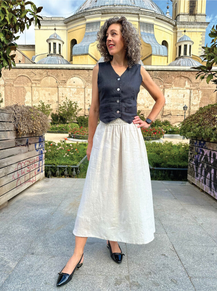 just the skirt from our Tomigaya Shirt Dress sewing pattern: the smocked waistband is a fun detail! 