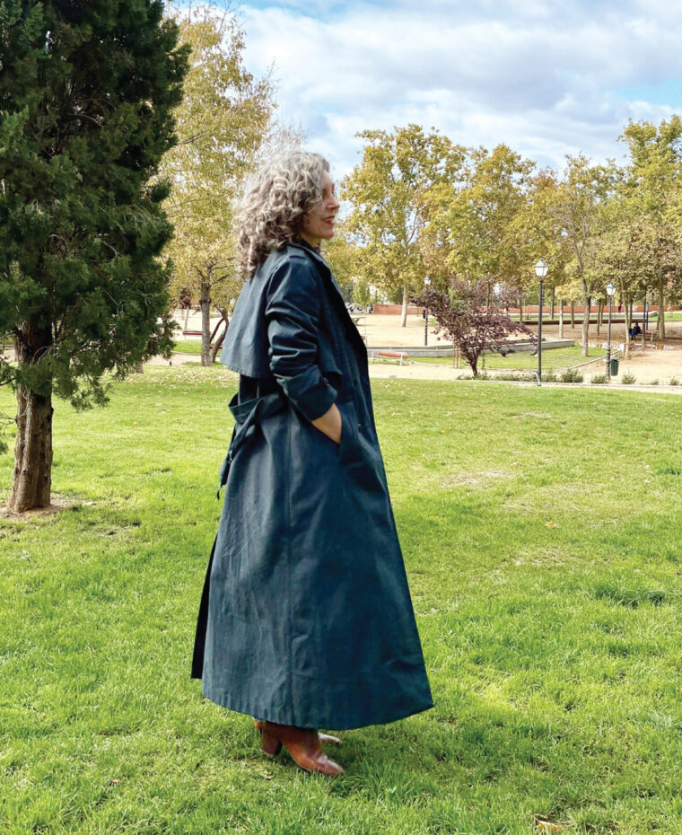 Liesl's dark navy Prado Trench Coat