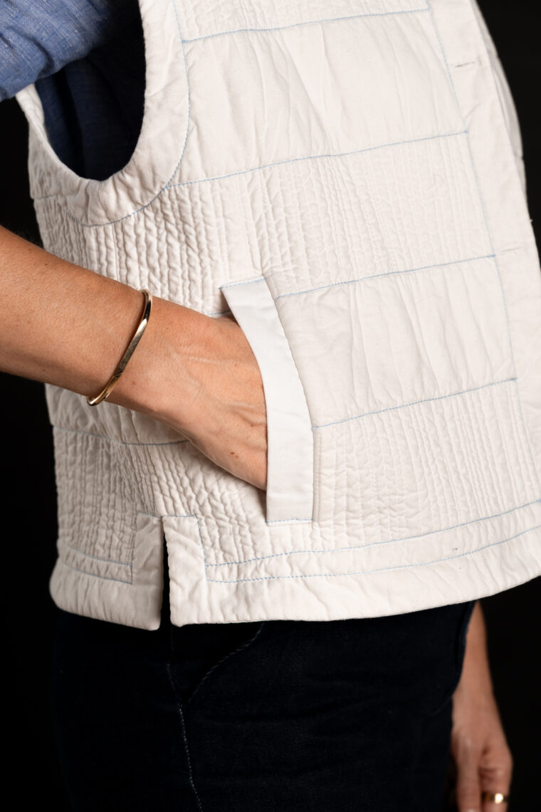 Liesl + Co Condesa Quilted Vest sewing pattern welt pockets, View A