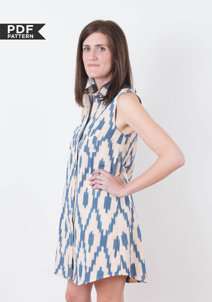 Grainline Studio Alder Shirtdress pattern style number 13001 classic sleeveless dress